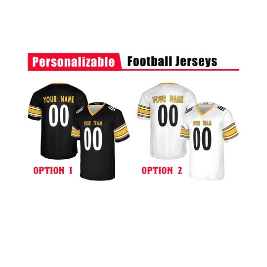 Discover Custom Pittsburgh Steeler Football Jersey, Black White, Adult Sizes