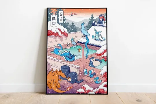 Vintage Winter PKM Poster, Gaming Room Wall Art, Gaming Print