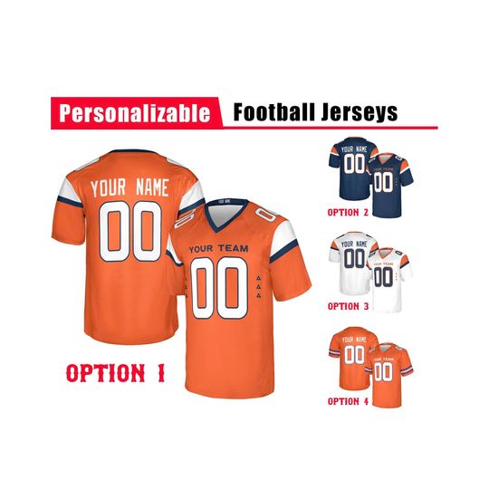 Discover Custom Denver Broncos Football Jersey, Navy Orange White, Adult Sizes
