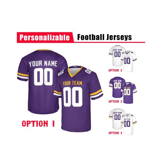 Discover Custom Minnesota Vikings Football Jersey, White & Purple, Adult Sizes