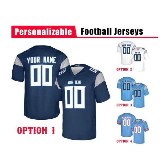 Discover Custom Tennessee Titans Football Jersey, Light Blue White Navy, Adult Sizes
