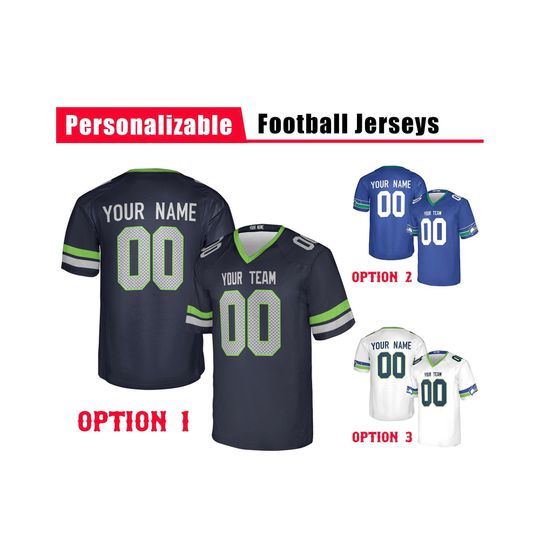 Custom Seattle Seahawks Football Jersey, Navy Blue White, Adult Sizes