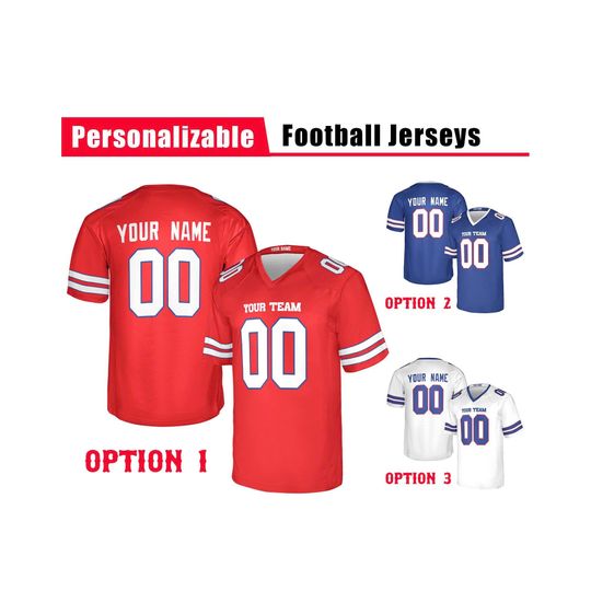 Custom Buffalo Bills Football Jersey, Red Royal White, Adult Sizes
