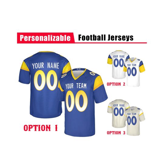 Discover Custom Los Angeles Rams Football Jersey, Bone White Royal, Adult Sizes