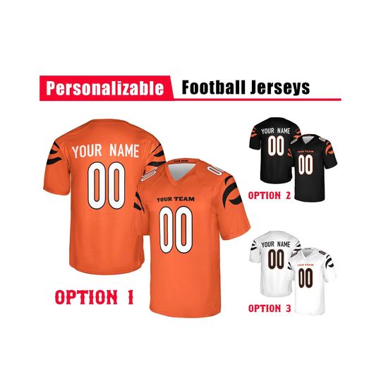 Discover Custom Cincinnati Bengals Football Jersey, Orange Black White, Adult Sizes