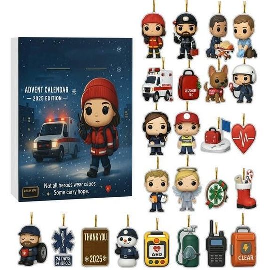 Discover Acrylic Advent Calendar Blind Box with 24 First Responder Mini Figures - Firefighter, EMT, Police, Nurse, Doctor Holiday Decor