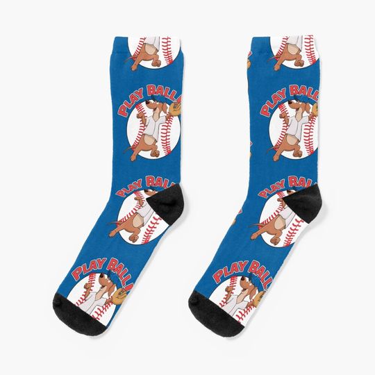 Discover Play Ball! Baseball Mascot Dodger Dog Catching Baseball Socks