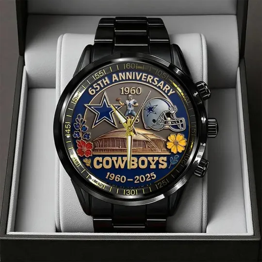 Discover Dallas Cowboys 65th Anniversary 1960-2025 Black Stainless Steel Watch