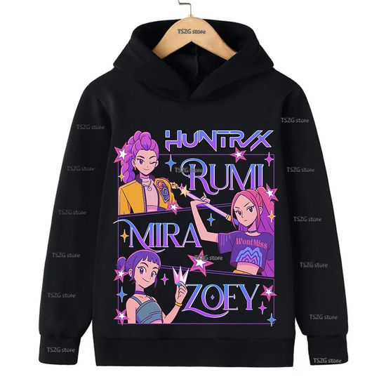 Autumn KPop Demon Hunters Cool Print Girls Sweatshirt Fashion Fleece Children's Casual Hoodies Fashion Long Sleeve Girls Clothes