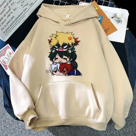 Cartoon Hero Anime Anime Hoodies Deku Bakugou Katsuki Todoroki Shoto Print Hooded Sweatshirt Autumn Winter Hooded Pullover
