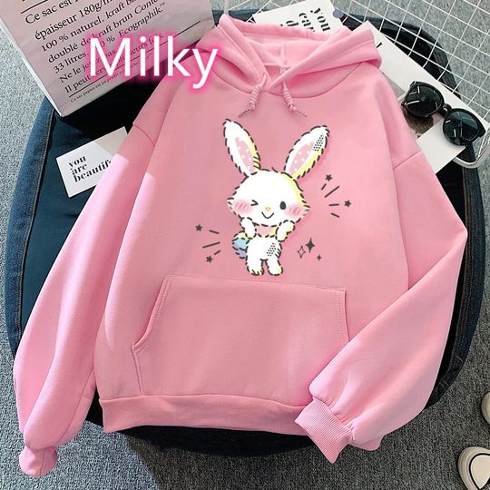 Discover Sweatshirts Clothes Hoodie Kawaii Wish Me Mell Bunny Long Sleeve Women Clothing Harajuku Korean Fashion Hoodies Cartoon Tops