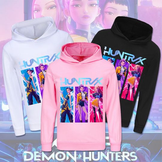 Hot K-Pop Demon Huntrix Hoodie Children Girls Boys Casual Hoodie Long Sleeves Sweatshirt Fashion Anime Film Printed Jacket