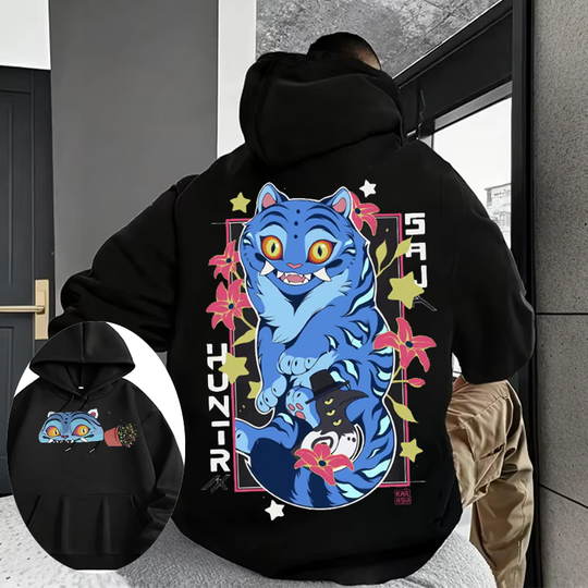 Autumn/Winter Menswear 100% Cotton Print Oversized Sweater Hoodie KPop Demon Hunter Derpy Tiger Merch Vintage Gothic Loose Top