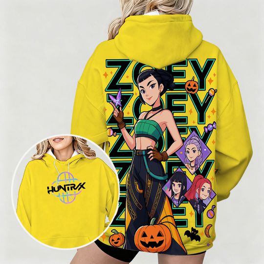 Discover Women's Hoodie with KPop Demon Hunters Zoey Cartoon Print Perfect for Street Style Featuring Trendy Halloween Themed Design