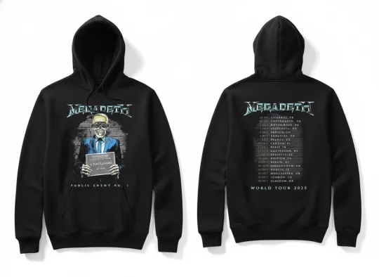 Discover Band Megadeth Public Enemy World Tour 2025 Hoodie Black Cotton 2 SIDE M1R51