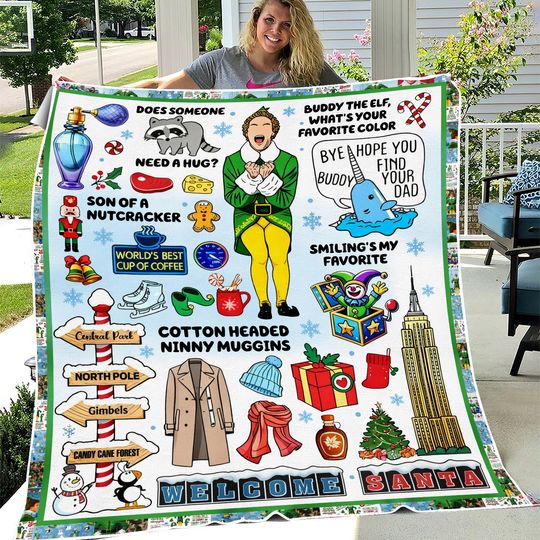 Buddy The Elf Fleece Blanket, Elf Christmas Blanket, The Elf Xmas Movie Inspired