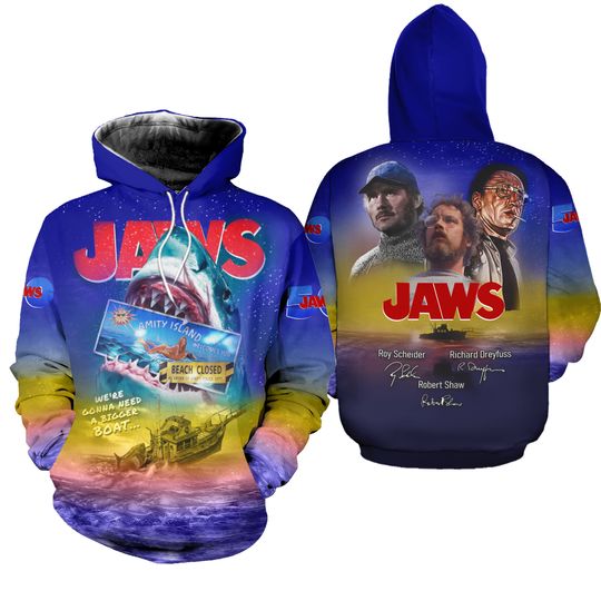 Jaws Movie 50 Years 1975-2025 Thank For The Memories 3D Unisex Hoodie LH1460
