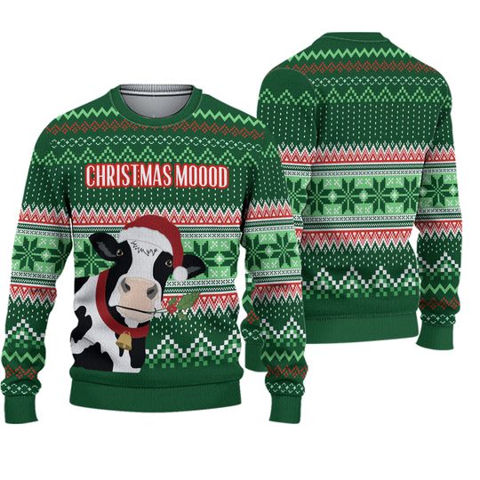 Mens Ugly Sweater Holiday Time Size Large Holiday Cow Bell Christmas Moood