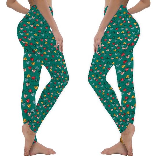 Christmas Lights Disney Mickey Heads Leggings Disney Christmas Yoga Pants with Mickey Heads Holiday Cheerful Christmas Lights Soft Pants