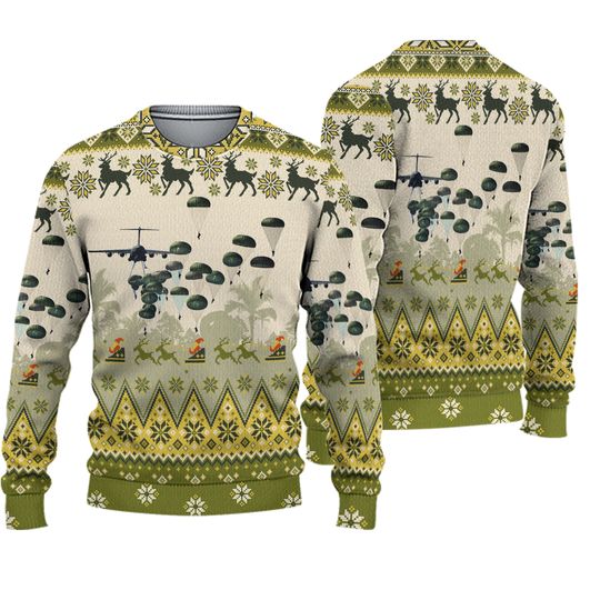 Airborne Christmas Paratrooper Ugly Sweater - Military Themed Holiday Knit