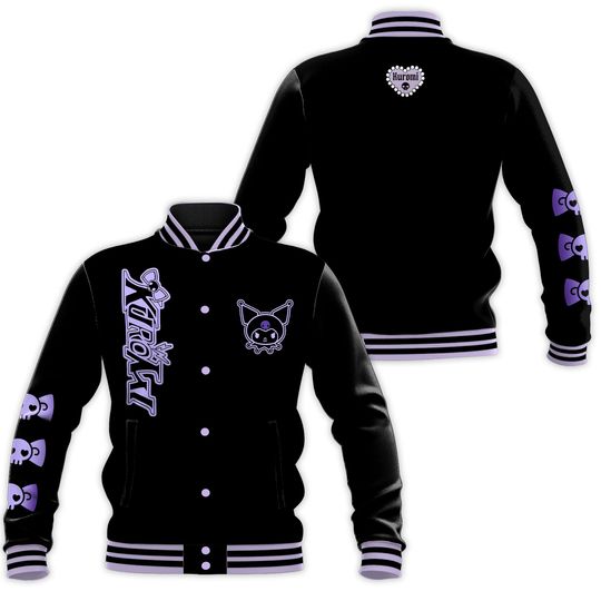 Sanrio Kuromi Hip Hop Fashion Cardigan Top 2000s Aesthetic Baseball Bomber Jacket Girls Yk2 Korean Fashion Grunge Coat Clothes