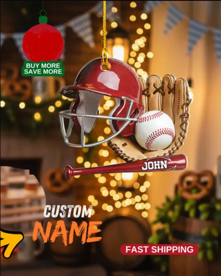 Custom Baseball Christmas 2D Flat Acrylic Ornaments, Baseball Lover Christmas Gift, Custom Name Baseball Bat Acrylic Ornament,Baseball Gifts