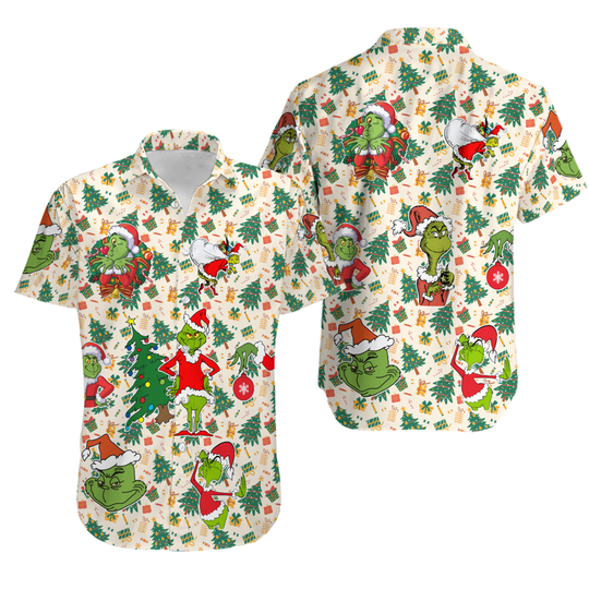 Christmas Tree Grin..ch Hawaiian Shirt, Christmas Green Hawaii Shirts, Merry Grin Button Up Shirt, Aloha Xmas Holiday Shirt