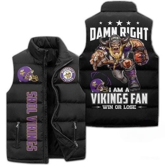 Minnesota Vikings Sporty Mascot Design Sleeveless Puffer Jacket