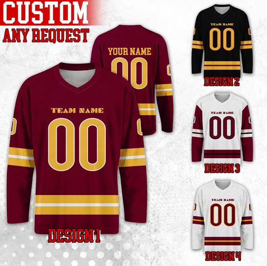 Discover Custom Famous Washington Football Team Hockey Jersey, Name Number Commander Long Sleeve Jersey