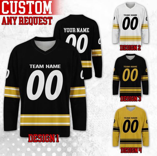 Discover Custom Famous Pittsburgh Football Team Hockey Jersey, Custom Name Number Team Steeler Long Sleeve Jersey, Gift For Birthday