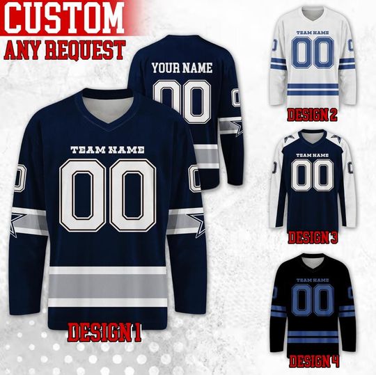 Discover Custom Famous Dallas Football Team Hockey Jersey, Custom Name Number Team Cowboy Football Long Sleeve Jersey, Gift For Birthday