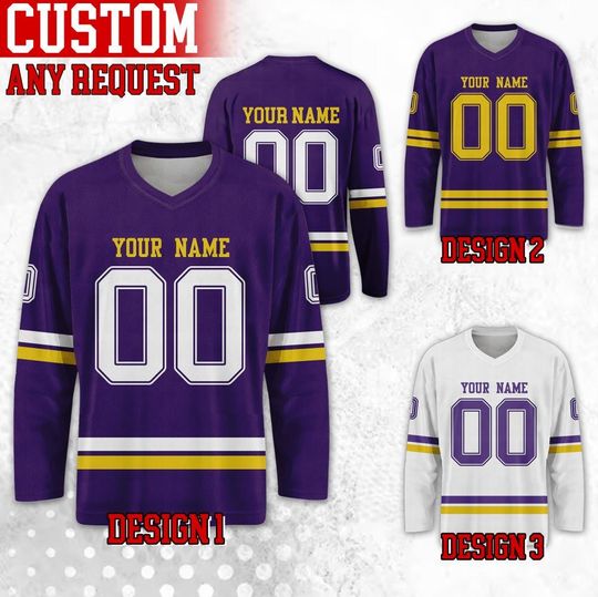 Discover Custom Famous Minnesota Football Team Hockey Jersey, Custom Name Number Team Viking Long Sleeve Jersey, Gift For Birthday