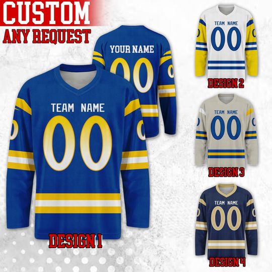Discover Custom Famous Los Angeles Football Team Hockey Jersey, Custom Name Number Team Ram Football Long Sleeve Jersey, Gift For Birthday