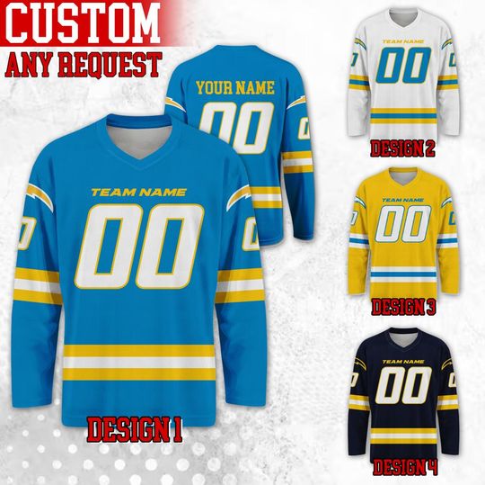 Discover Custom Famous Los Angeles Football Team Hockey Jersey, Custom Name Number Team Charger Long Sleeve Jersey, Gift For Birthday