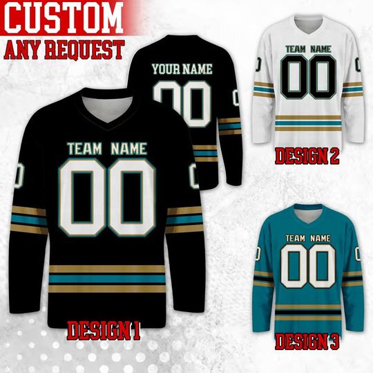 Discover Custom Famous Jacksonville Football Team Hockey Jersey, Custom Name Number Team Jaguar Long Sleeve Jersey, Gift For Birthday
