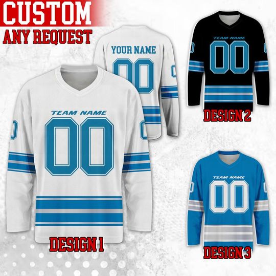 Discover Custom Famous Detroit Football Team Hockey Jersey, Custom Name Number Team Lion Football Long Sleeve Jersey, Gift For Birthday