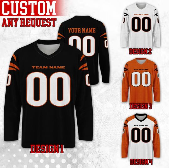 Discover Custom Famous Cincinnati Football Team Hockey Jersey, Custom Name Number Team Bengal Long Sleeve Jersey, Gift For Birthday