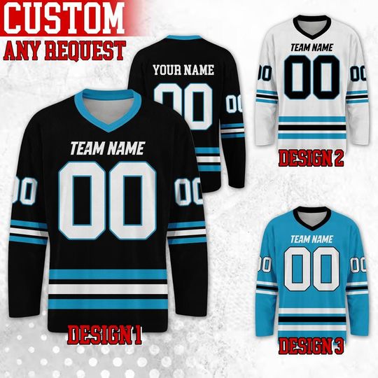 Discover Custom Famous Carolina Football Team Hockey Jersey, Custom Name Number Team Panther Long Sleeve Jersey, Gift For Birthday
