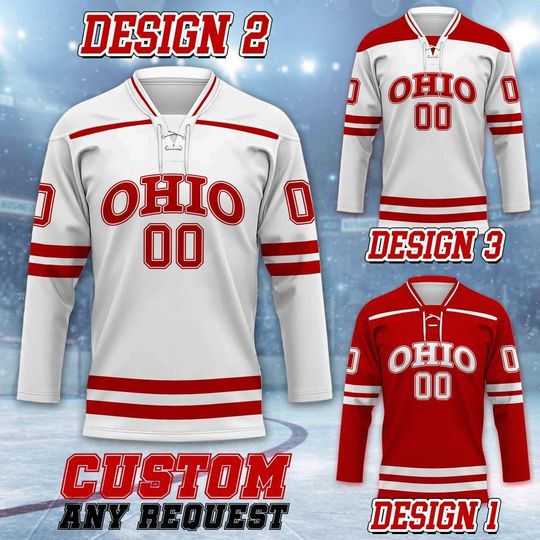 Discover Custom Ohio College Hockey Team Jersey Uniform, Team Columbus College Lace Hockey Jersey, RedHawk Gameday Hockey
