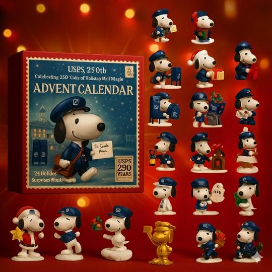 Discover Snoopy Postal Service Advent Calendar 2025, Christmas Countdown Advent Calendar Gift Box With 24 Acrylic Ornaments