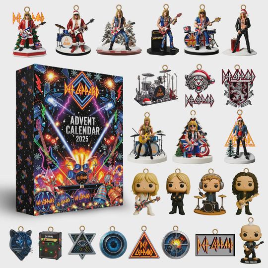 Def Leppard Advent Calendar 2025  24 Rock Mini Figures & Ornaments, Music Band Christmas Countdown Gift, Collectors Edition Box