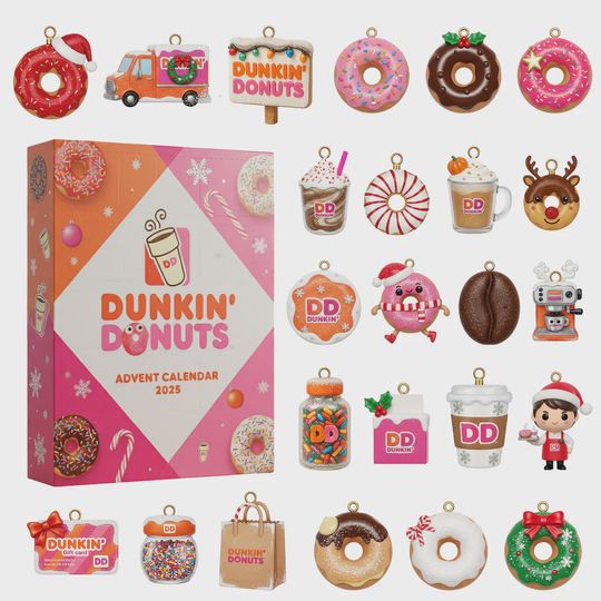 Dunkin Donuts Advent Calendar 2025  24 Sweet Mini Ornaments & Coffee Collectibles, Christmas Countdown Gift, Fun Holiday Box