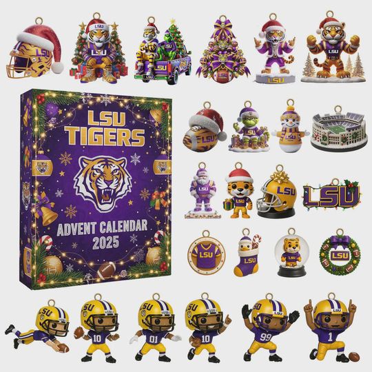 LSU Tigers Advent Calendar 2025  24 Team Collectibles & Ornaments, College Football Christmas Countdown Gift, Purple Gold Edition