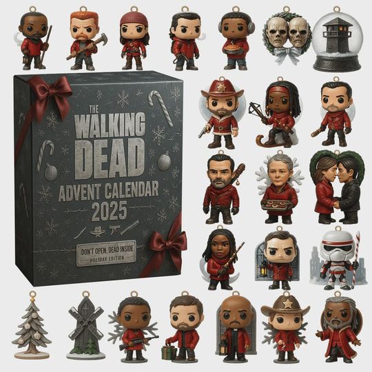 The Walking D Advent Calendar 2025  24 Horror Collectibles & Ornaments, Zombie Christmas Countdown Gift Box for TV Show Fans