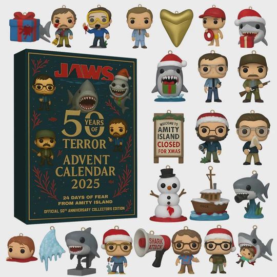 JAWS Advent Calendar 2025 | 50 Years of Terror Collector's Box | Horror Movie Christmas Gift | 24 Mini Figures & Ornaments