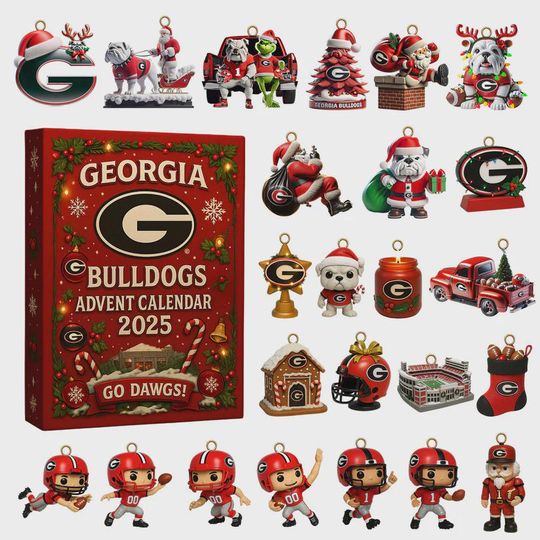 GA bulldogs Advent Calendar 2025 | NCAA Football Christmas Box Set | 24 Team-Themed Ornaments | Holiday Gift for Fans