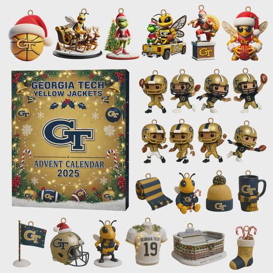 Discover Georgia Tech Yellow Jackets Advent Calendar 2025 | NCAA Football Christmas Box Set | GT Team Ornaments | Holiday Gift for Fans