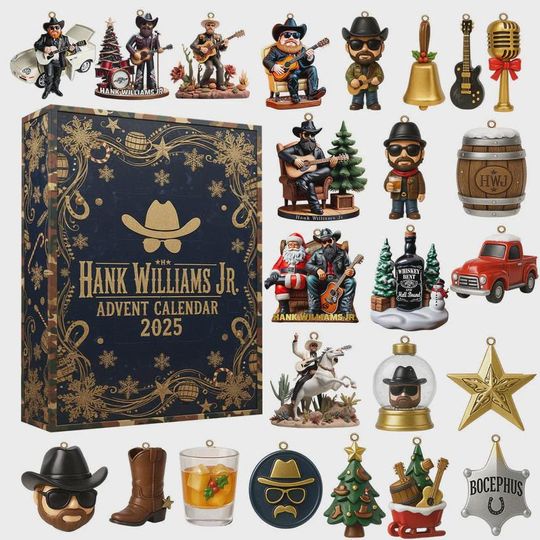 Hank Williams Jr. Advent Calendar 2025 | Country Music Christmas Box | 24 Holiday Surprises | Bocephus Gift for Fans & Collectors