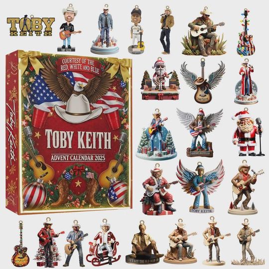 Toby Keith Christmas Ornament Set 2025 | Country Music Tree Decor | Patriotic Guitar & Cowboy Holiday Figurines