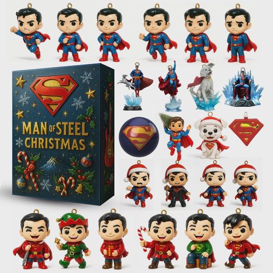 Superman Advent Calendar 2025  24 Heroic Collectibles & Ornaments, DC Comics Christmas Countdown Gift, Man of Steel Holiday Box